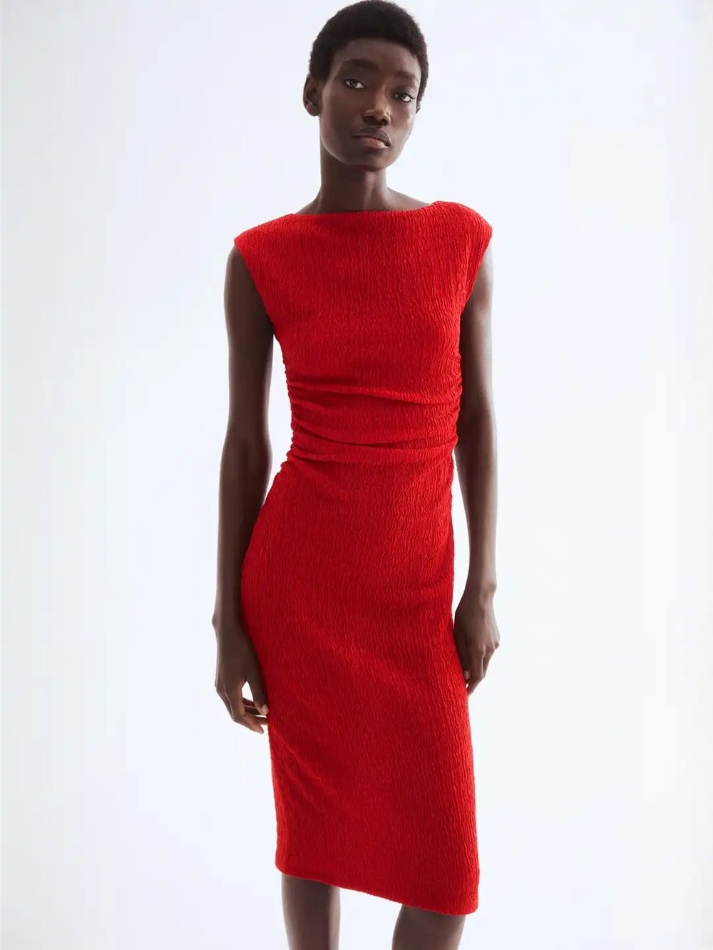 H&M Red Textured Boatneck Midi Dress | Size XL - Picture 1 of 7